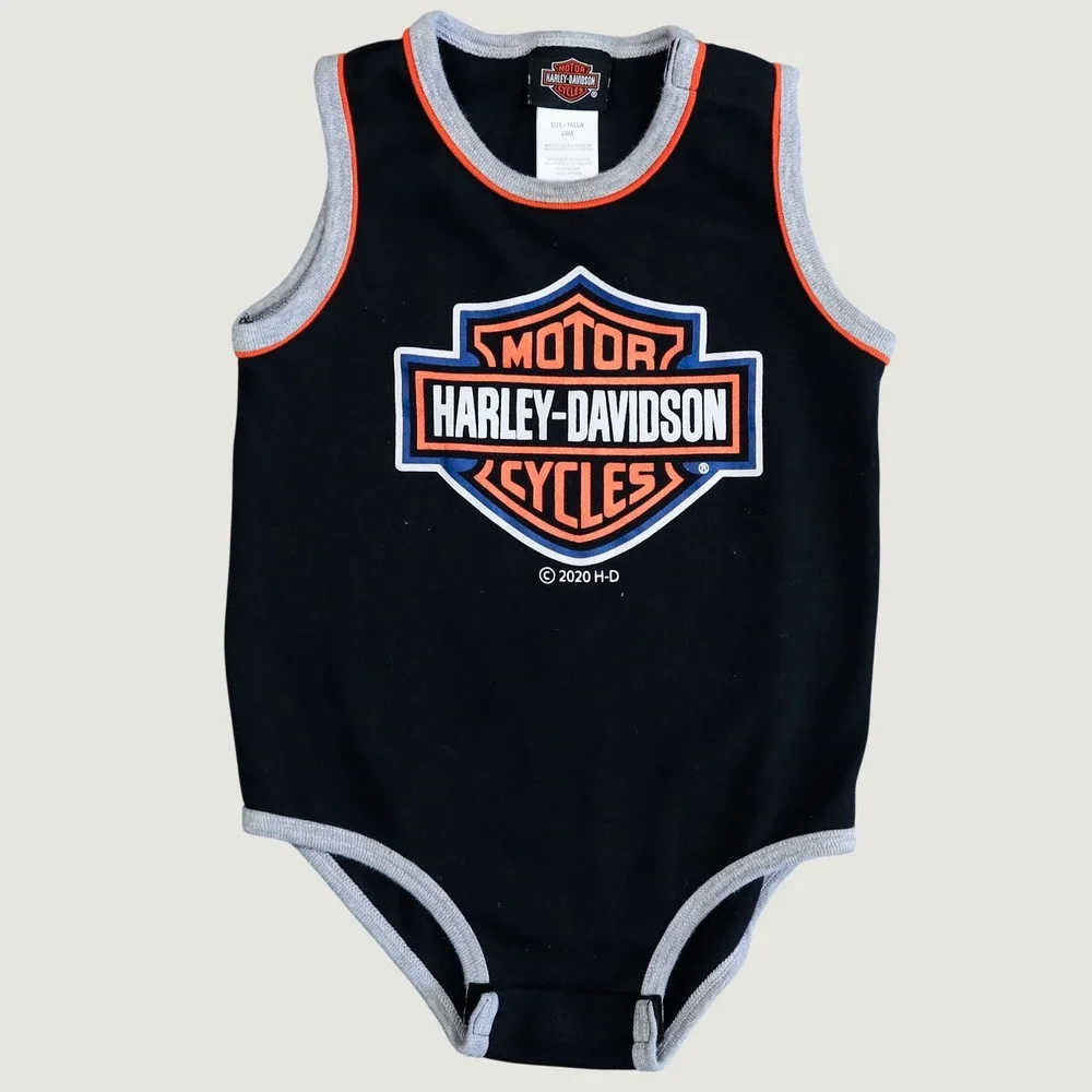 Harley Davidson Bodysuit Kids 24M Black Logo Sleeveless Onesie